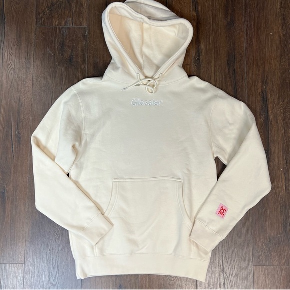 Glossier Limited Edition Embroidered Cream Hoodie SZ SM - Picture 2 of 7